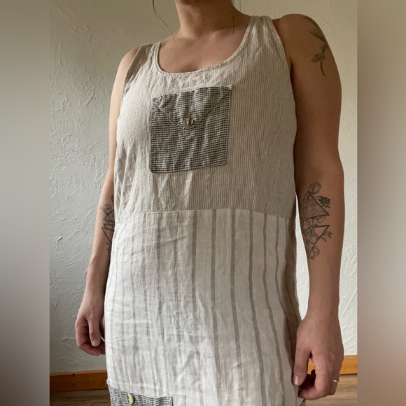 Somewhat Funky by Liz & Jane Racerback 100% Linen Maxi Dress w Pockets Medium - Picture 8 of 14